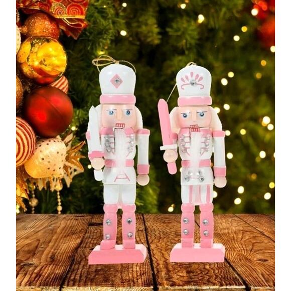 PartyKindom Pink Nutcracker Ornaments 4pcs Wooden Nutcracker Figures Small - Picture 6 of 10